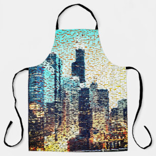 Delantal Edificios de la ciudad azul en estilo mosaico con