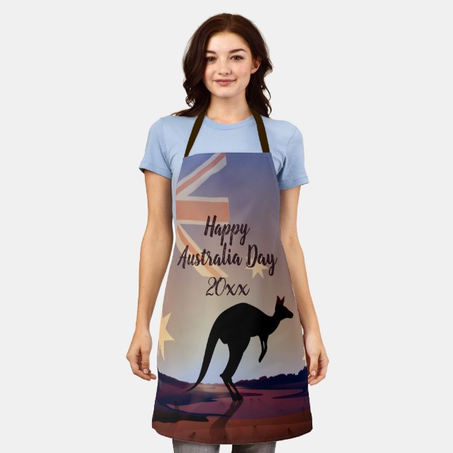 Delantal Editar Bandera de Texto Kangaroo Día de Australia (Gastado)