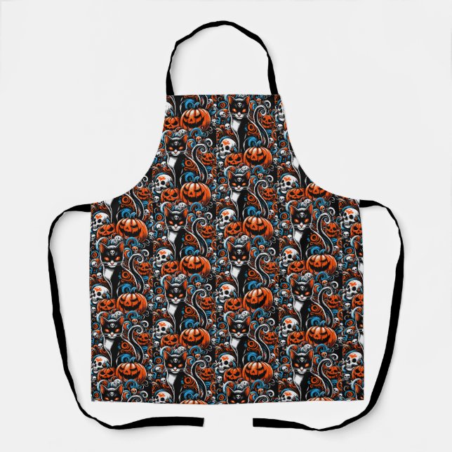 Delantal Eerie Cat Skulls Halloween (Anverso)