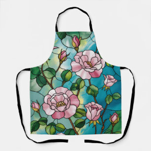 Delantal Efecto de vidrio emplomado floral flores rosadas b