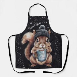 Delantal Eichhörnchen mit Tasse und Schnee „Stay Warm“