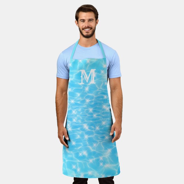 Delantal El agua riega textura fresca monograma inicial (Gastado)