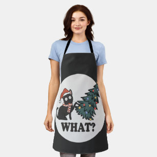 Delantal El árbol de navidad de gato negro Santa Hat divert