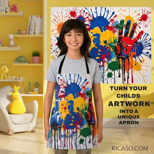 Delantal El Arte De Tus Hijos Es Una Especie Personalizada (Your Childs Artwork One Of A Kind Personalized Apron by Ricaso. make your own custom gifts)