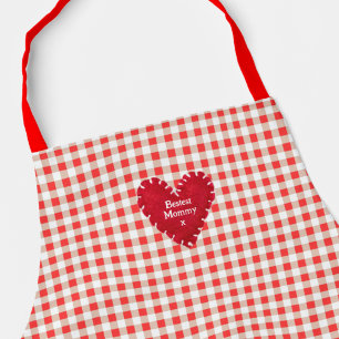 Delantal El Día de la Madre de Gingham, el Corazón Rojo Per