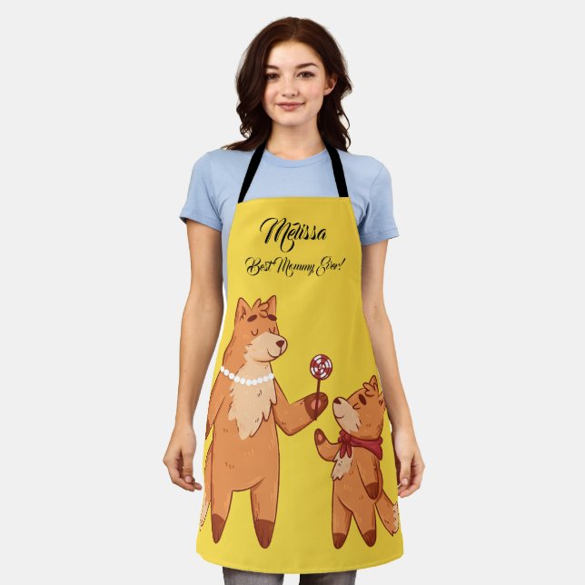 Delantal El día de la madre, zorros adorables. (Gastado)