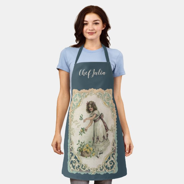 Delantal El día de San Valentín de época, Chica victoriano  (Gastado)