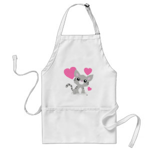 Delantal El día de San Valentín Gray Kitty White Apron