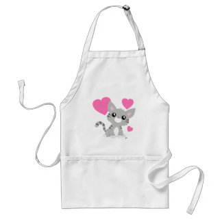 Delantal El día de San Valentín Gray Kitty White Apron