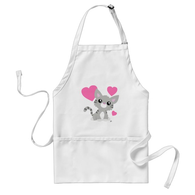 Delantal El día de San Valentín Gray Kitty White Apron (Frente)