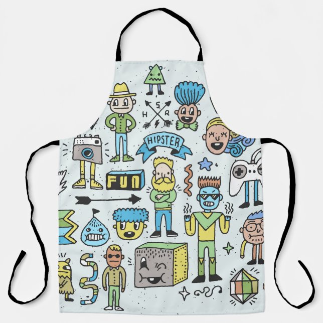 Delantal El doodle 2 de los hipsters descabellados. Mano vi (Anverso)