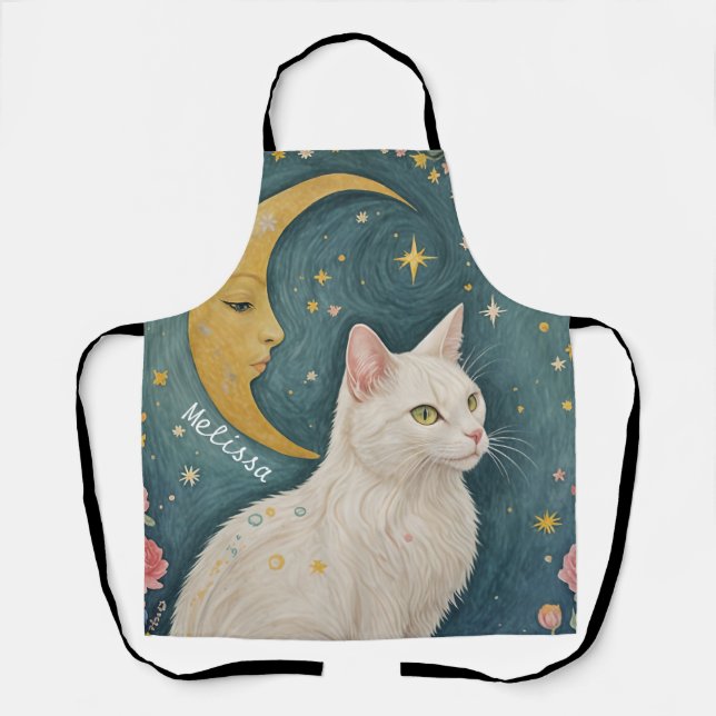 Delantal El encantador gato blanco con ojos verdes (Anverso)