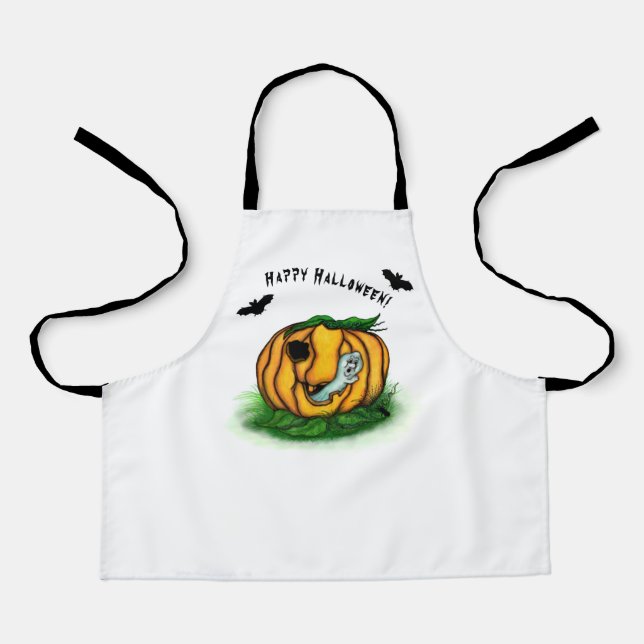 Delantal El fantasma de Halloween , Bat , Ghost y Spider (Anverso)