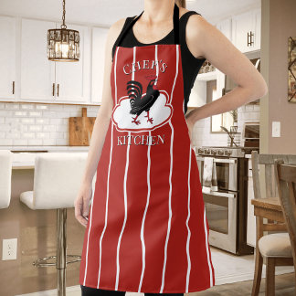 Delantal El gallo de cocina del chef rojo a rayas de Apron