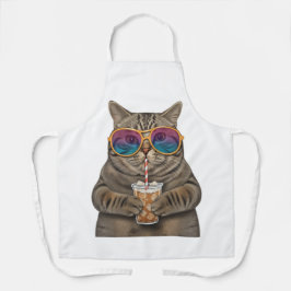 Delantal El gato colorido Barista Apron - Café lindo Gif