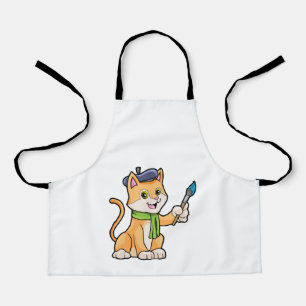 Delantal El gato como pintador con pincel y bufanda