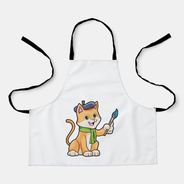 Delantal El gato como pintador con pincel y bufanda (Anverso)