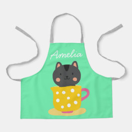 Delantal El gato lindo en el té niños coloridos arte o coci