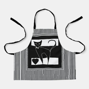 Delantal El gato personalizado animal elegante blanco negro