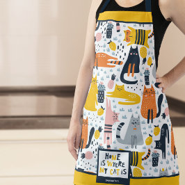 Delantal El hogar es donde mi gato es monogramado nombre co