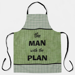 Delantal El hombre con el plan verde y el cheque de Gingham