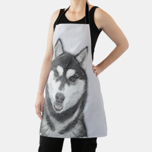 Delantal El Husky Siberiano (blanco y negro) pinta arte de
