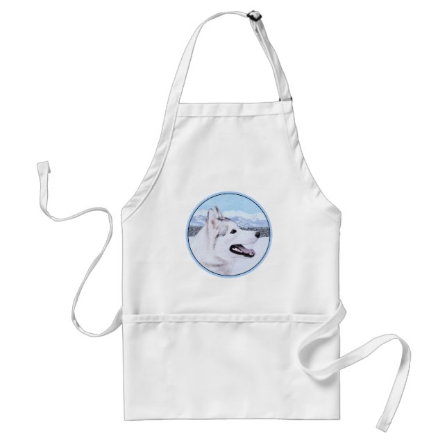 Delantal El Husky Siberiano (Plata y Blanco) Pintura de art (Frente)