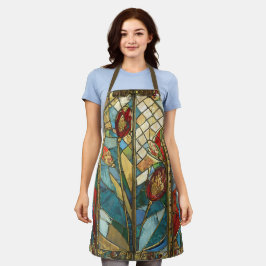 Delantal El Jefe Rojo de Vidrio Manchado atiende al amanece