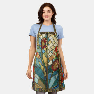 Delantal El Jefe Rojo de Vidrio Manchado atiende al amanece