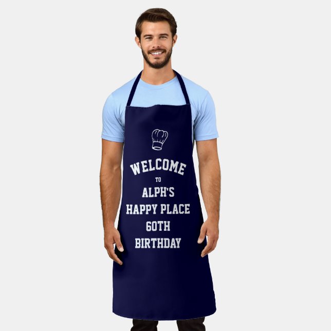 Delantal EL LUGAR FELIZ DE DAD | Gorro de chef | Personaliz (Gastado)