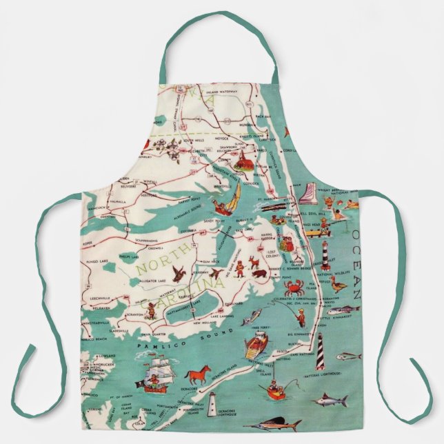 Delantal El mapa ilustrado de Outer Banks  (Anverso)