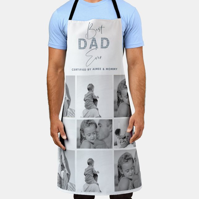 Delantal El mejor Collage de fotos del Día del Padre Azul (Easily personalize this Best Dad Ever apron with photos and your text for a unique gift for dad)