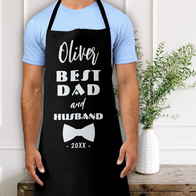 Delantal El mejor papá y el esposo empate elegante negro (Subido por el creador)