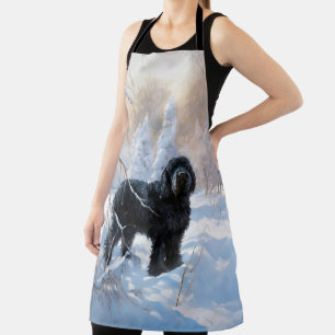 Delantal El miedo ruso negro deja que nieva a Navidades