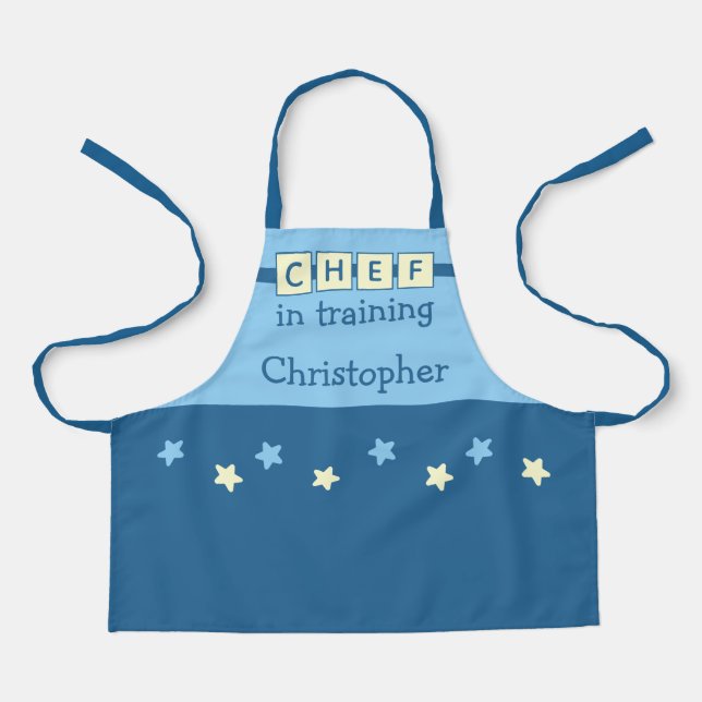 Delantal El nombre del Chef Kid es estrellas azul amarillo (Anverso)