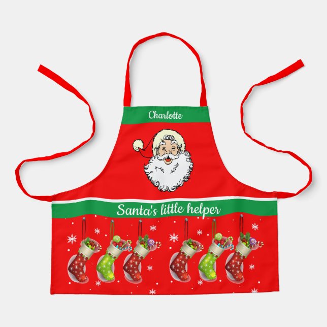 Delantal El nombre del niño Santa de Santa con mamá Apron (Anverso)