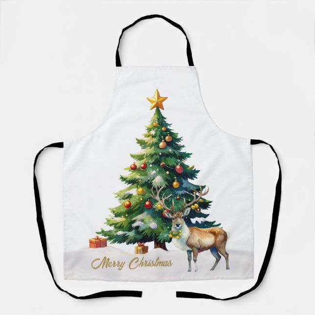 Delantal El oro de los renos baubles Feliz Navidad (Anverso)