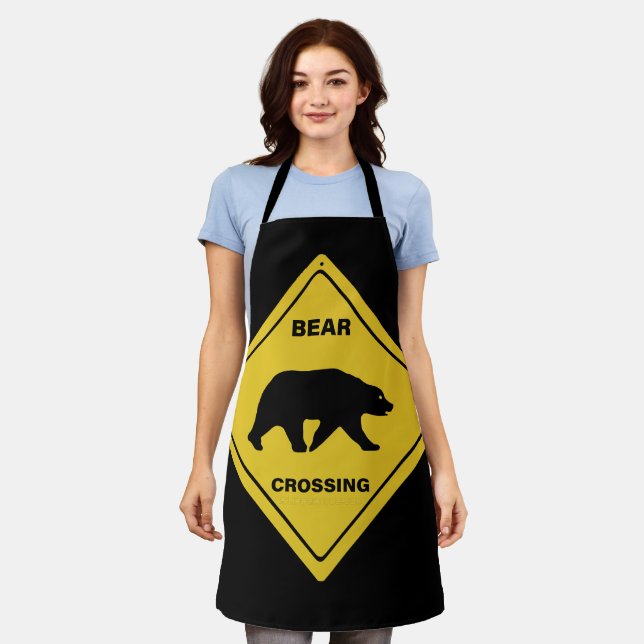 Delantal El oso de SlipperyJoe cruzando la silueta del oso  (Gastado)