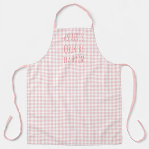 Delantal El país Gingham Check Personalizado en Blanco y Ro