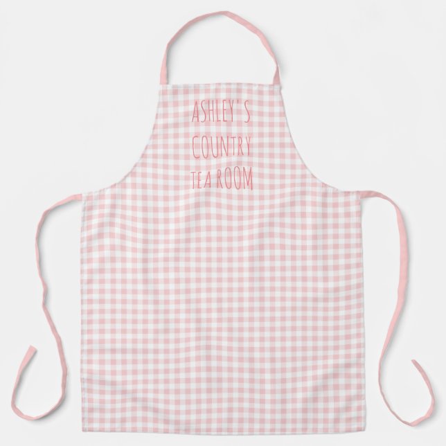 Delantal El país Gingham Check Personalizado en Blanco y Ro (Anverso)