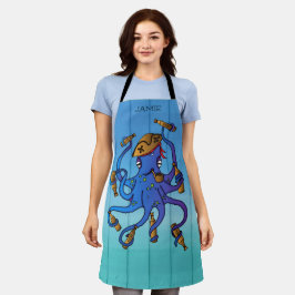 Delantal El pulpo pirata bebe rum curioso nautical
