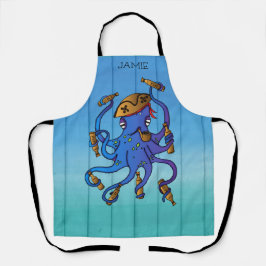 Delantal El pulpo pirata bebe rum curioso nautical