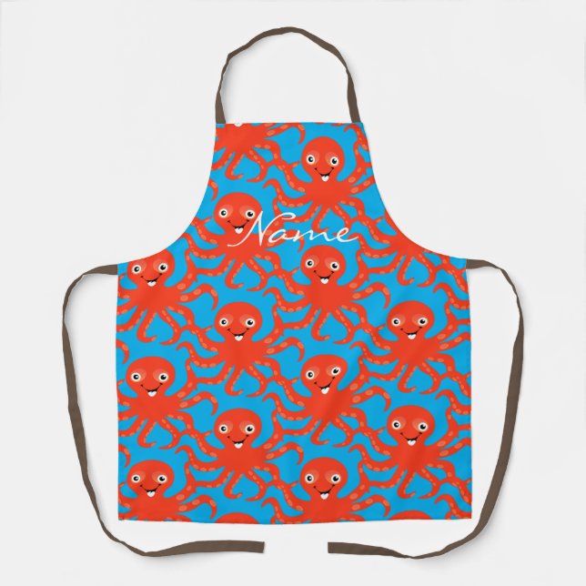 Delantal El pulpo sonriente rojo agudo Thunder_Cove (Anverso)