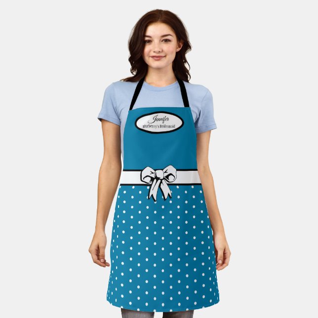 Delantal El punto blanco del polka azul ceruleano es person (Gastado)
