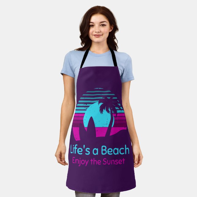 Delantal El retro Sunset Surfboard Palm Tree Life es una pl (Gastado)