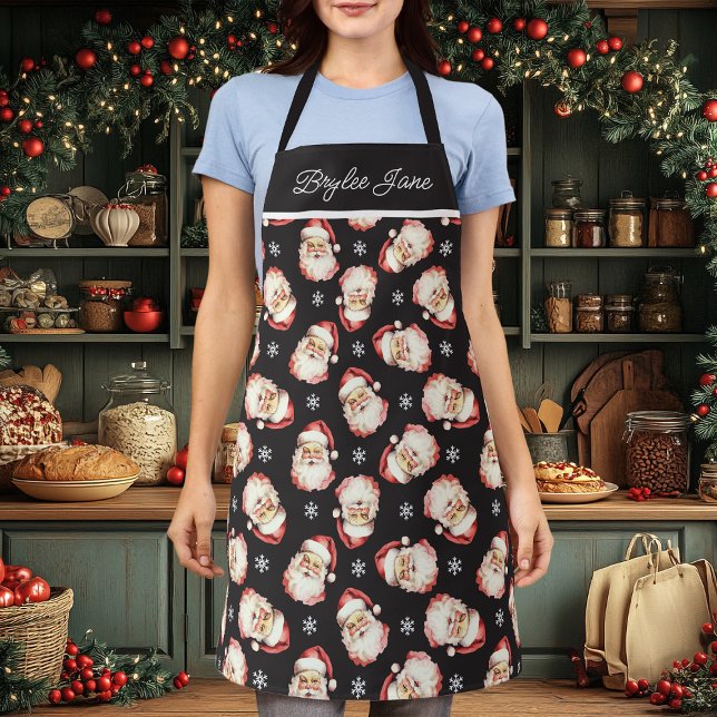 Delantal El retro vintage Santa Claus negro personalizado (Subido por el creador)