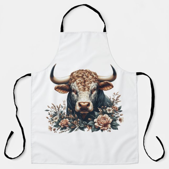 Delantal El toro majestuoso en flor (Anverso)