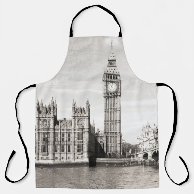 Delantal El viejo Londres, blanco y negro. (Anverso)