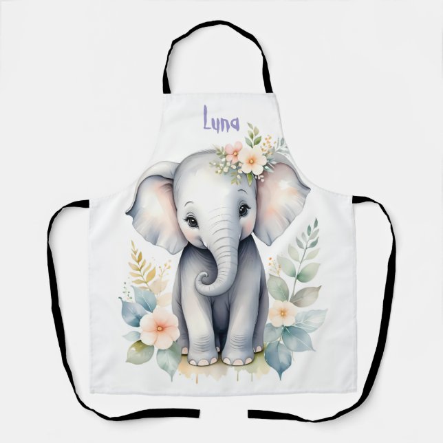 Delantal Elefante bebé floreciente (Anverso)
