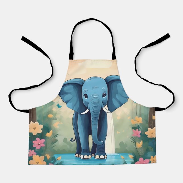 Delantal Elefante Bebé Whimsical Azul, (Anverso)
